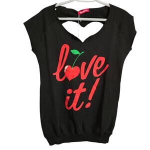FIORUCCI ‘Love It’ Heart Cutout Back Black Cap Sleeve Sweatshirt Small